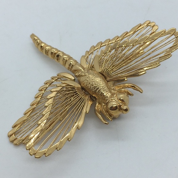 MONET Gold Tone Dragonfly Brooch - Picture 7 of 8
